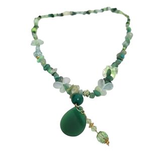 Green Acrylic Aventurine Jade Glitter Butterfly Bead Diso Ball Necklace